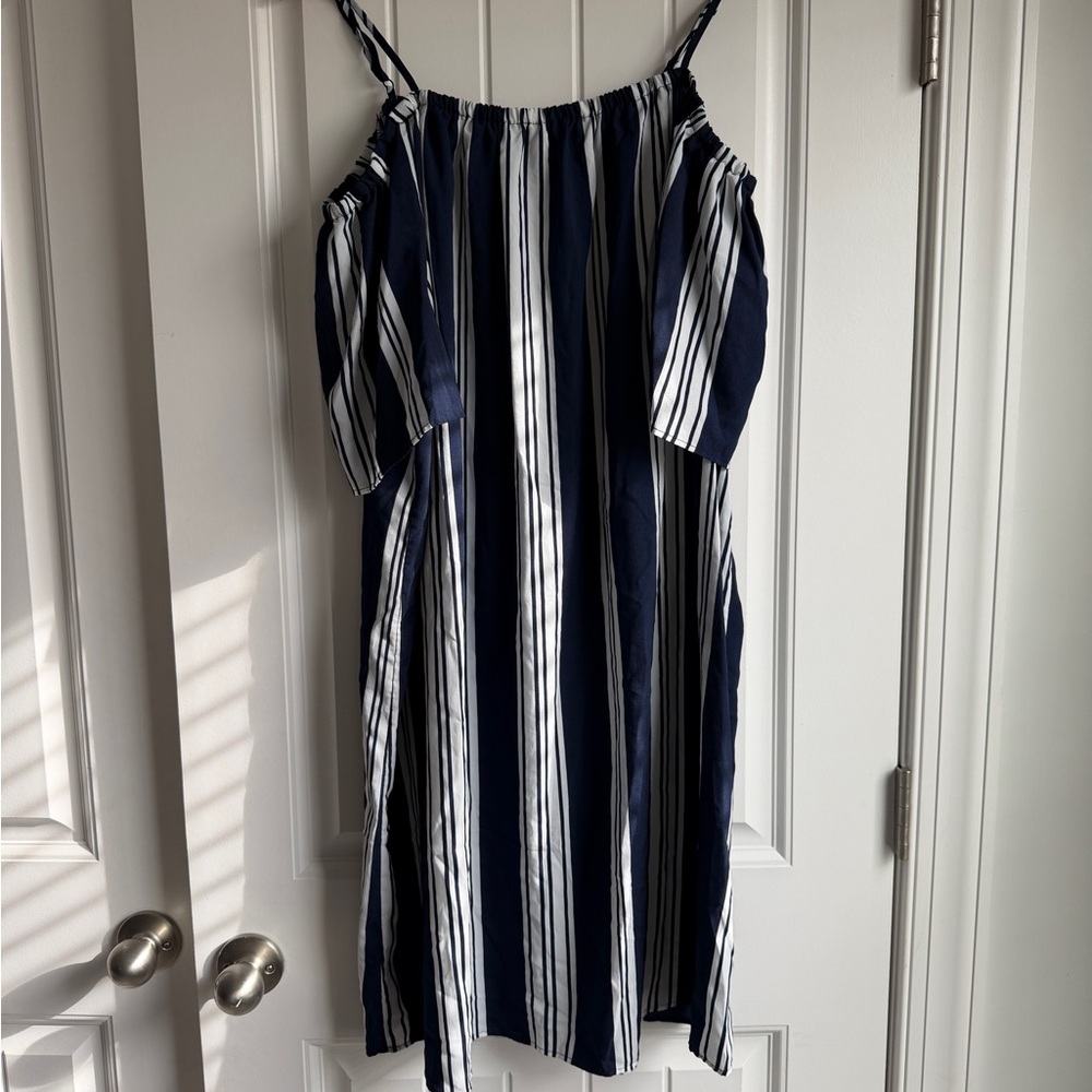 New Look Navy and White Striped Over The Shoulder Dress